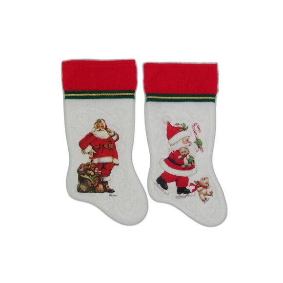 Retro 1970s Set of 2 Vintage Felt Christmas Stockings Santa Holiday Morehead - Picture 1 of 12
